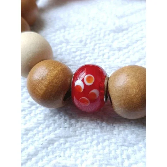 Mix Bead Wood Bracelet  Unisex Adjustable 7.5 Inches - Picture 6 of 6